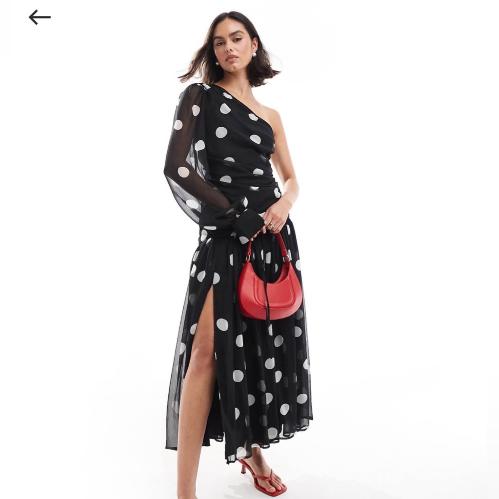 Elegant Black Polka Dot One-Shoulder Dress